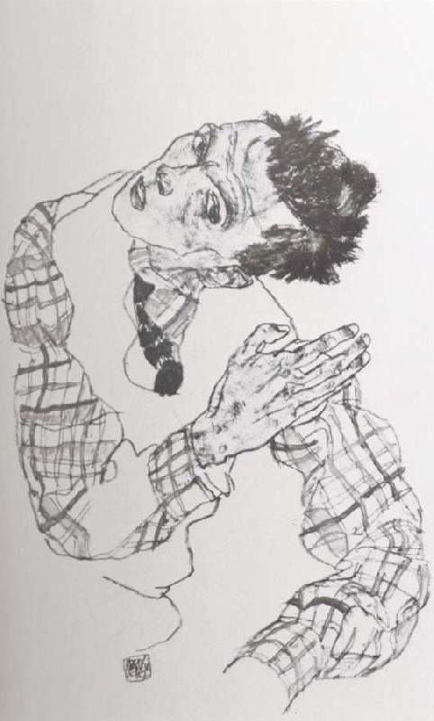 Egon Schiele Self Portrait with Checkered shirt oil painting image